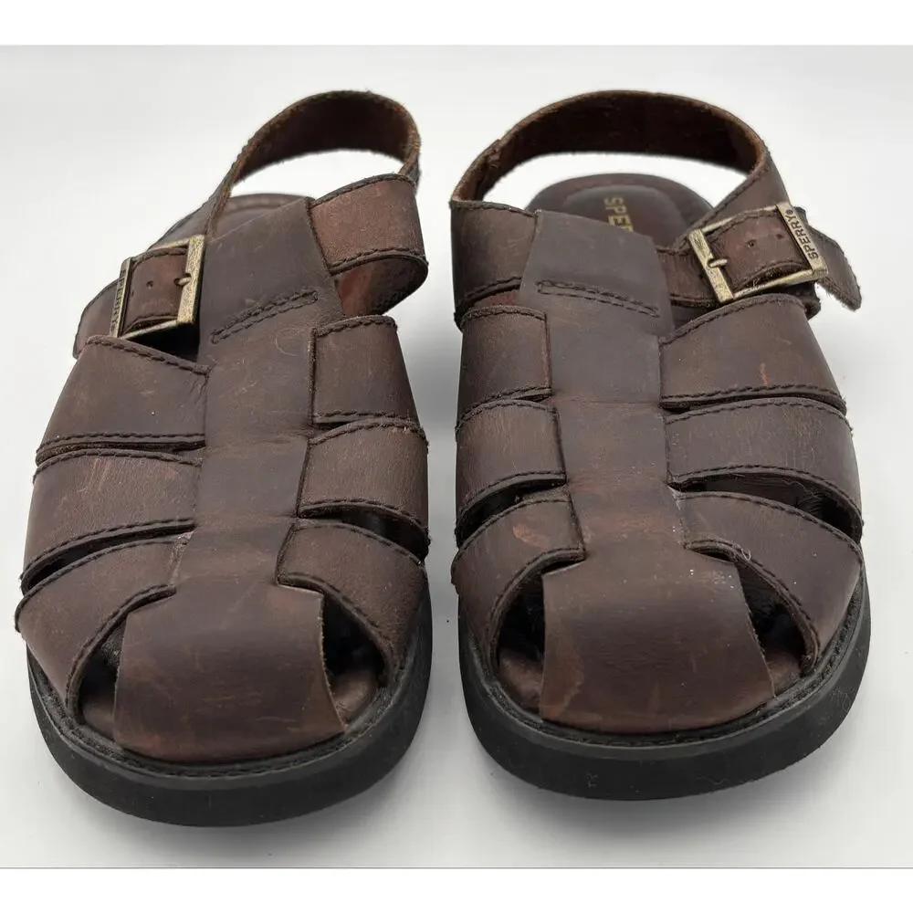 Sperry Men’s 10 Brown Leather Fisherman Sandals Adjustable Closed Toe  Casual
